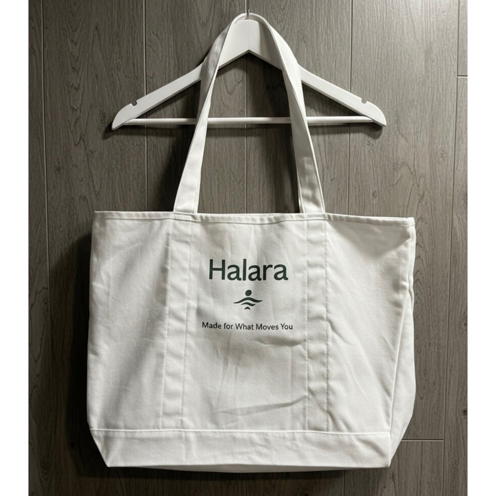 EUC Halara White Canvas Tote Bag Made for What Moves You Graphic